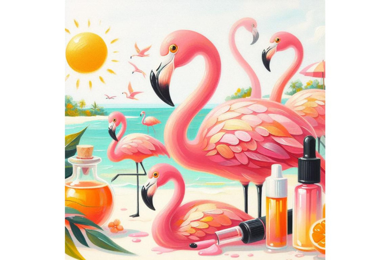 bundle-of-cartoon-flat-cute-flamingo-birds-summer-art-print