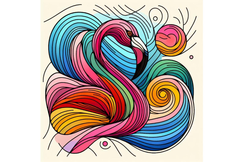 bundle-of-line-art-colorful-abstract-bird-flamingo-logo-design-vector