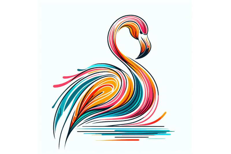 bundle-of-line-art-colorful-abstract-bird-flamingo-logo-design-vector