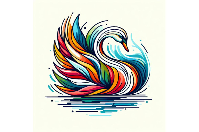 bundle-of-line-art-colorful-abstract-bird-swan-logo-design-vector