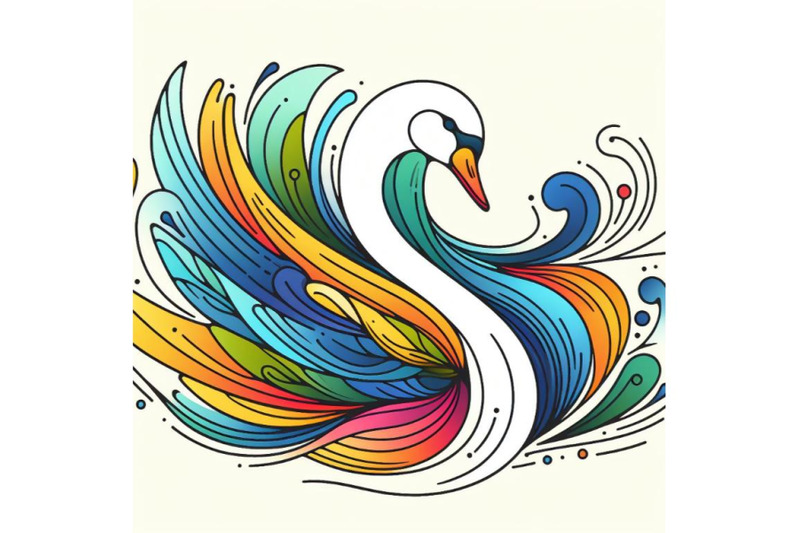 bundle-of-line-art-colorful-abstract-bird-swan-logo-design-vector