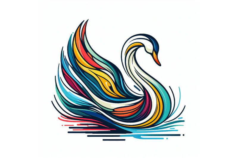 bundle-of-line-art-colorful-abstract-bird-swan-logo-design-vector