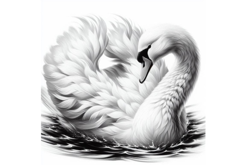 bundle-of-white-swan-with-long-plumage-in-monochrome-graphic-design