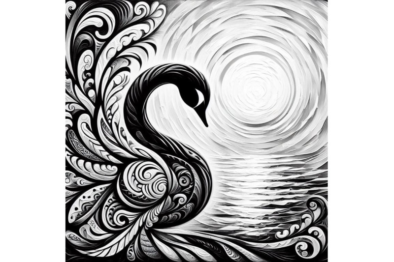 bundle-of-black-and-white-swan-with-carved-patterns-an-abstract-silho