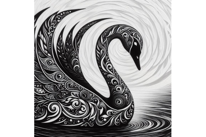 bundle-of-black-and-white-swan-with-carved-patterns-an-abstract-silho