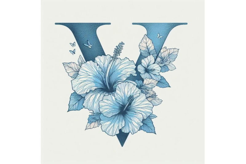 a-bundle-of-blue-hibiscus-grunge-vintage-alphabet-v