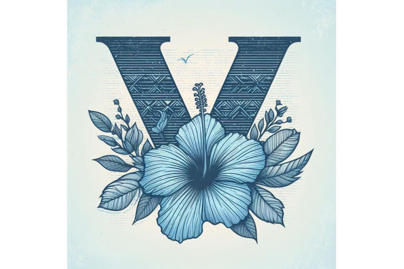 a-bundle-of-blue-hibiscus-grunge-vintage-alphabet-v