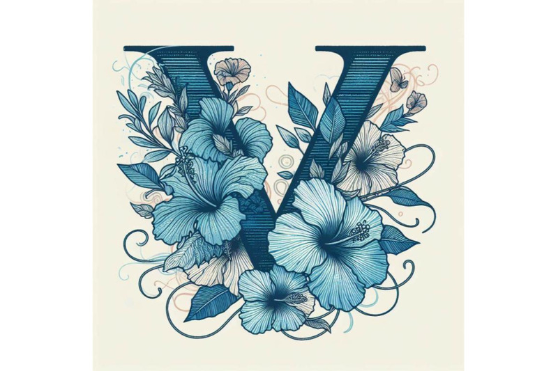 a-bundle-of-blue-hibiscus-grunge-vintage-alphabet-v