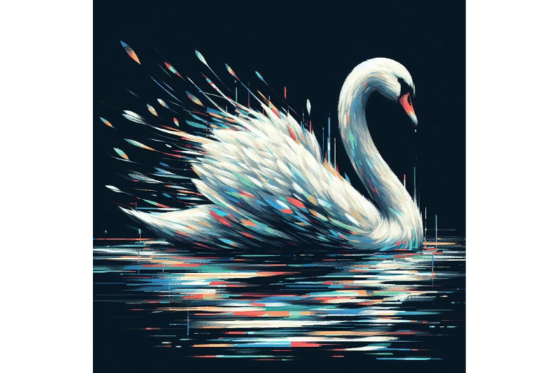 bundle-of-illustration-swan-in-glitch-art-style-on-dark-background