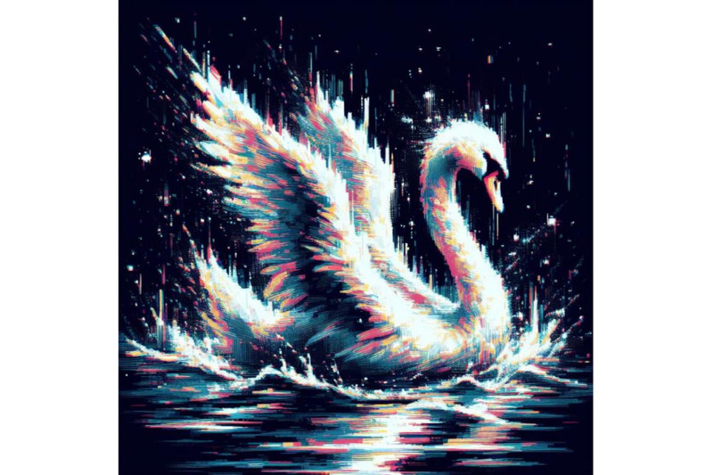 bundle-of-illustration-swan-in-glitch-art-style-on-dark-background