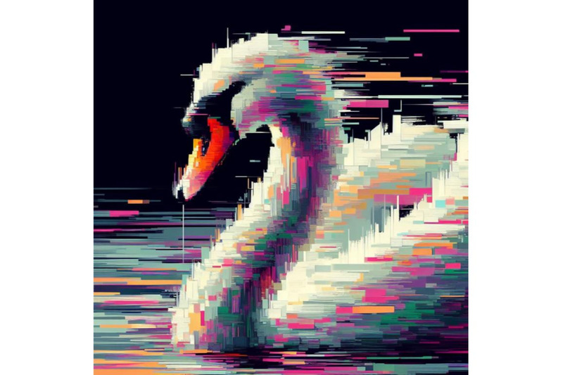 bundle-of-illustration-swan-in-glitch-art-style-on-dark-background