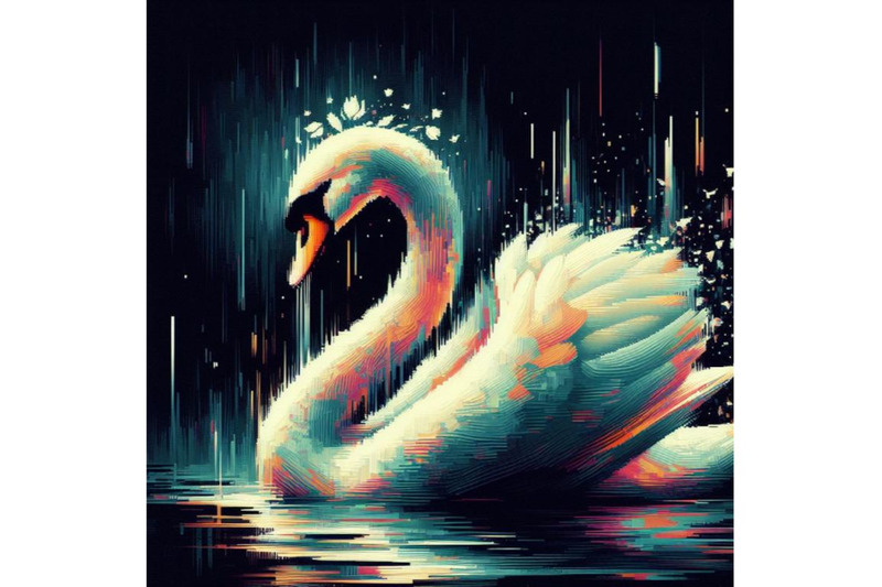 bundle-of-illustration-swan-in-glitch-art-style-on-dark-background