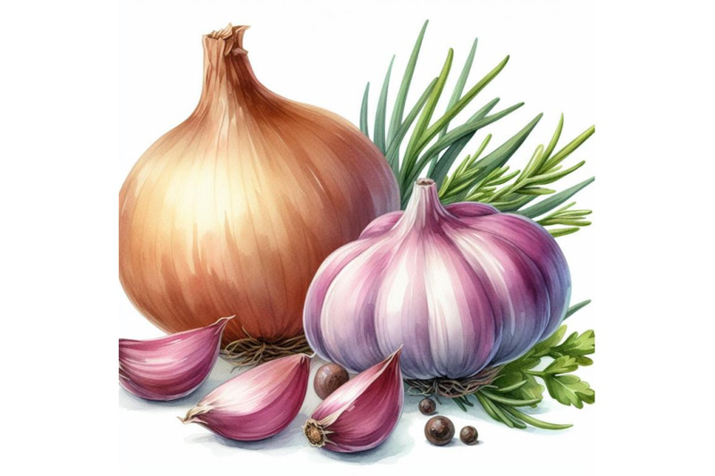 bundle-of-onion-and-garlic-illustration-on-white-background