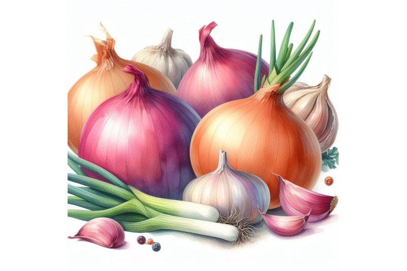 bundle-of-onion-and-garlic-illustration-on-white-background