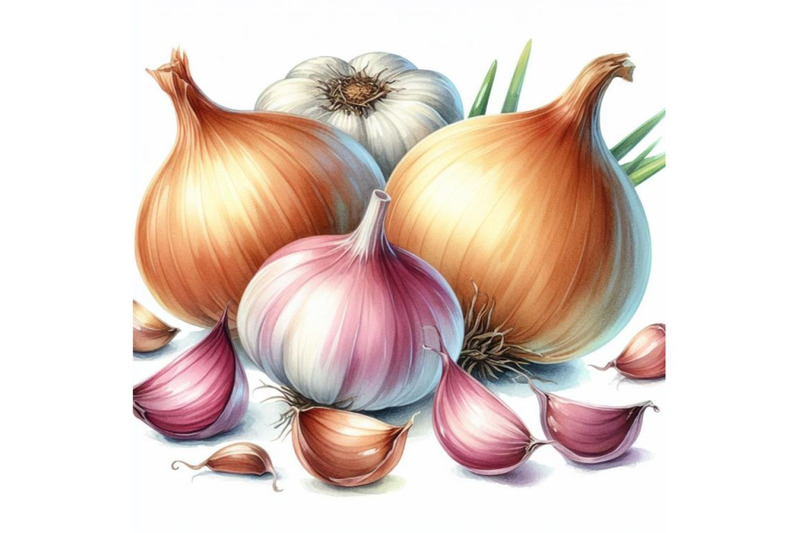 bundle-of-onion-and-garlic-illustration-on-white-background