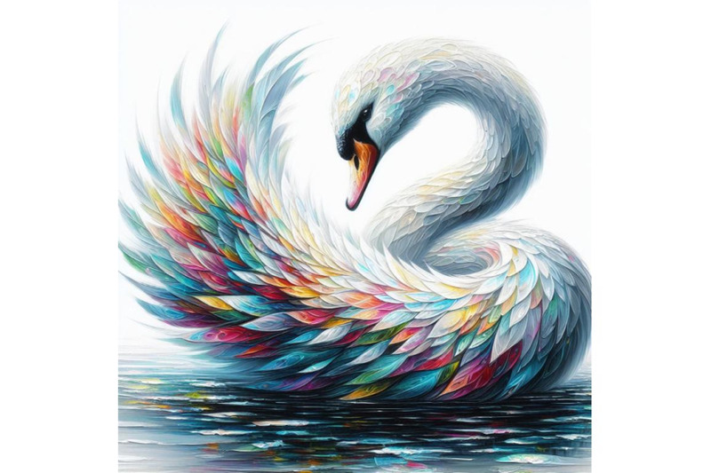 bundle-of-abstract-swan-art-iridescent-plumage-bird-in-a-pond