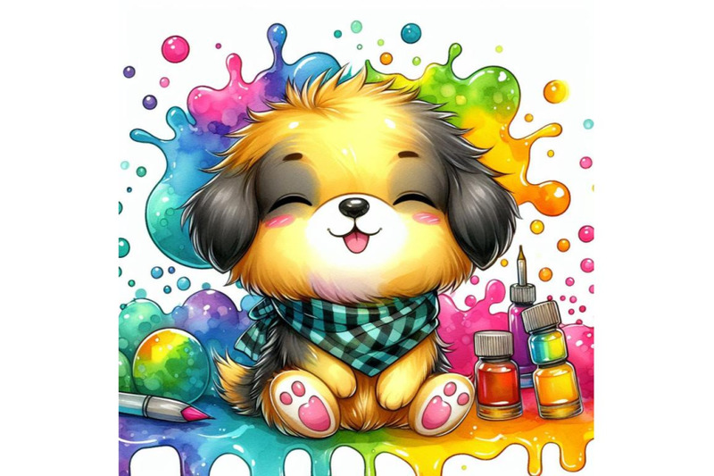 a-bundle-of-cute-cartoon-dog-with-colorful-liquid