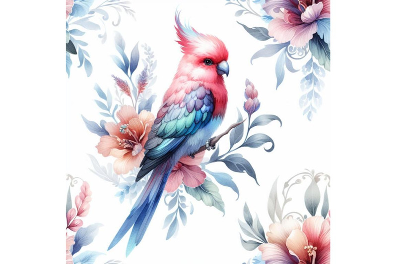 bundle-of-beautiful-vector-pattern-with-nice-watercolor-rosella-bird-p