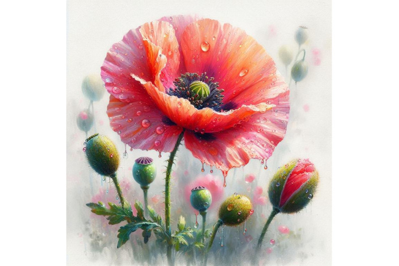 bundle-of-digital-art-of-a-beautiful-poppy-flower-with-waterdrops