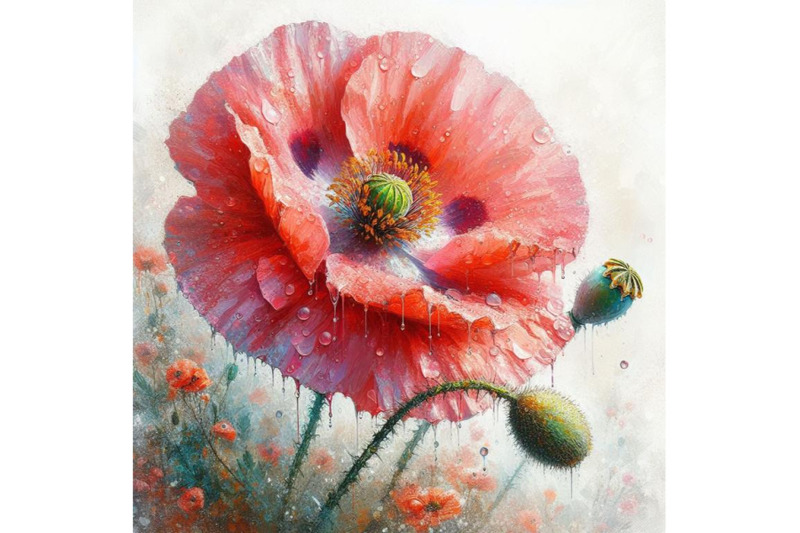 bundle-of-digital-art-of-a-beautiful-poppy-flower-with-waterdrops