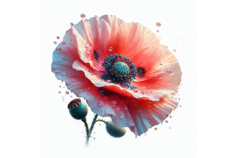 bundle-of-digital-art-of-a-beautiful-poppy-flower-with-waterdrops