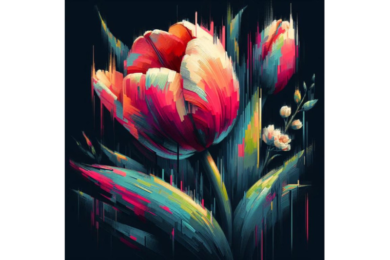 bundle-of-illustration-tulip-in-glitch-art-style-on-dark-background