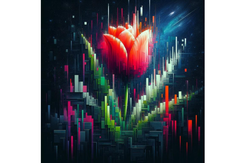 bundle-of-illustration-tulip-in-glitch-art-style-on-dark-background