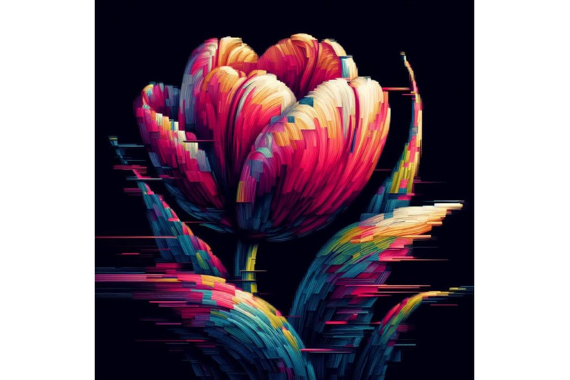 bundle-of-illustration-tulip-in-glitch-art-style-on-dark-background