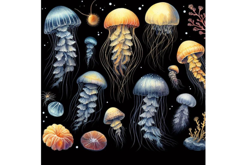 a-bundle-of-hand-drawn-vector-jellyfish-sea-marine-animal-collection