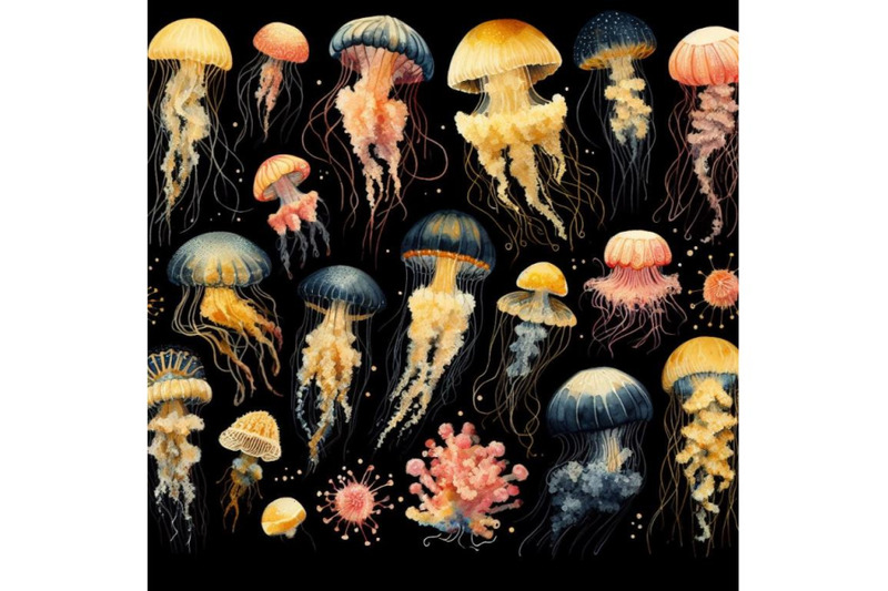 a-bundle-of-hand-drawn-vector-jellyfish-sea-marine-animal-collection