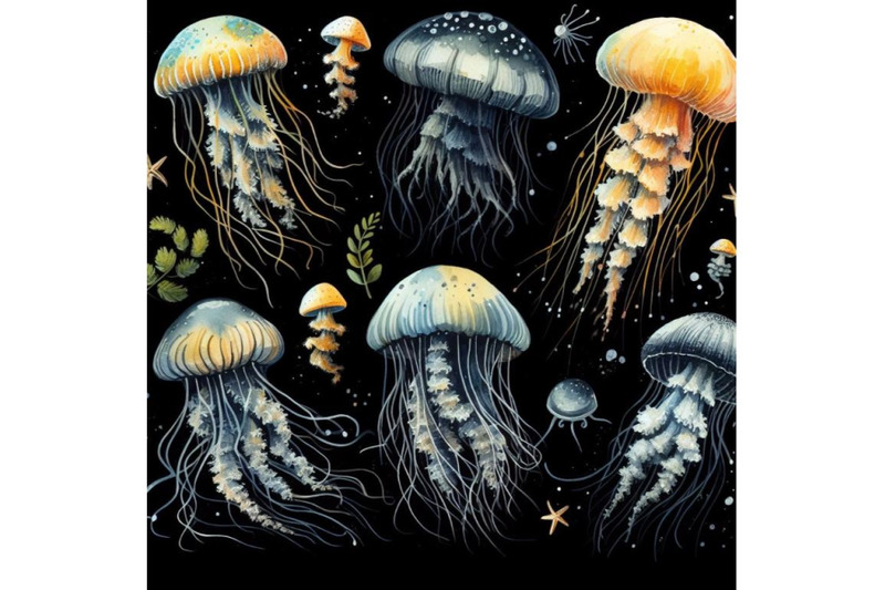 a-bundle-of-hand-drawn-vector-jellyfish-sea-marine-animal-collection