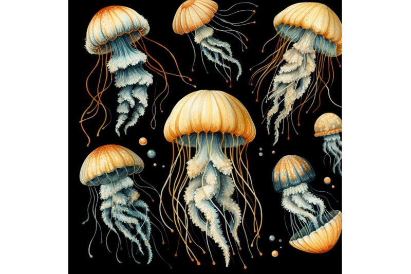 a-bundle-of-hand-drawn-vector-jellyfish-sea-marine-animal-collection