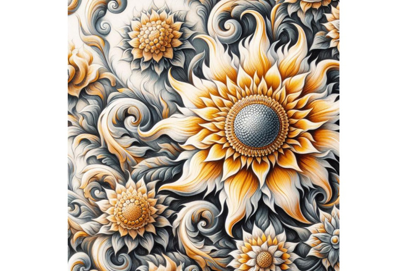 bundle-of-oriental-thai-sunflower-hand-drawn-in-abstract-style