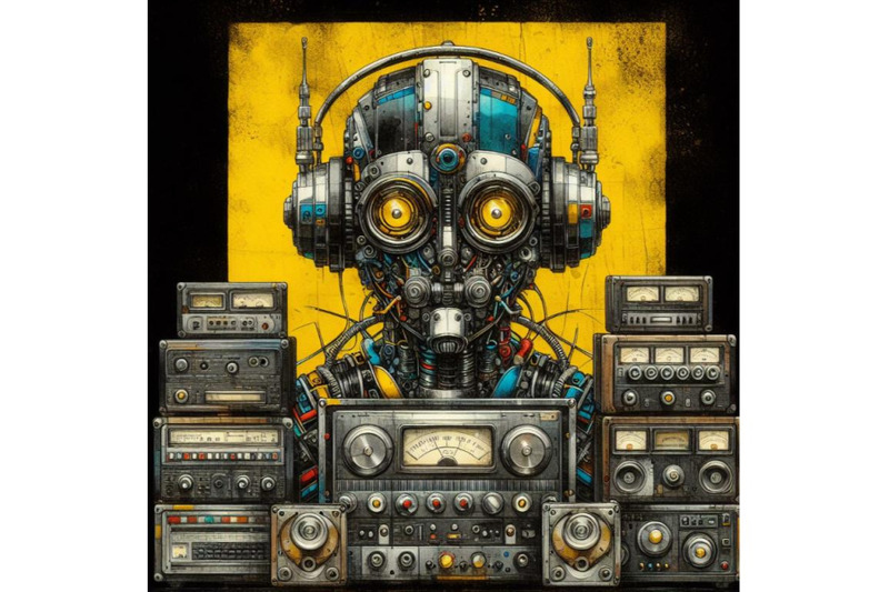 a-bundle-of-robot-made-of-analog-stereo-equipment-digital-art