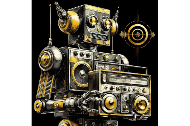 a-bundle-of-robot-made-of-analog-stereo-equipment-digital-art