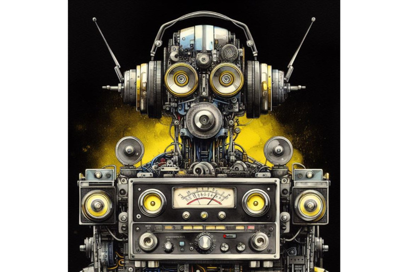 a-bundle-of-robot-made-of-analog-stereo-equipment-digital-art