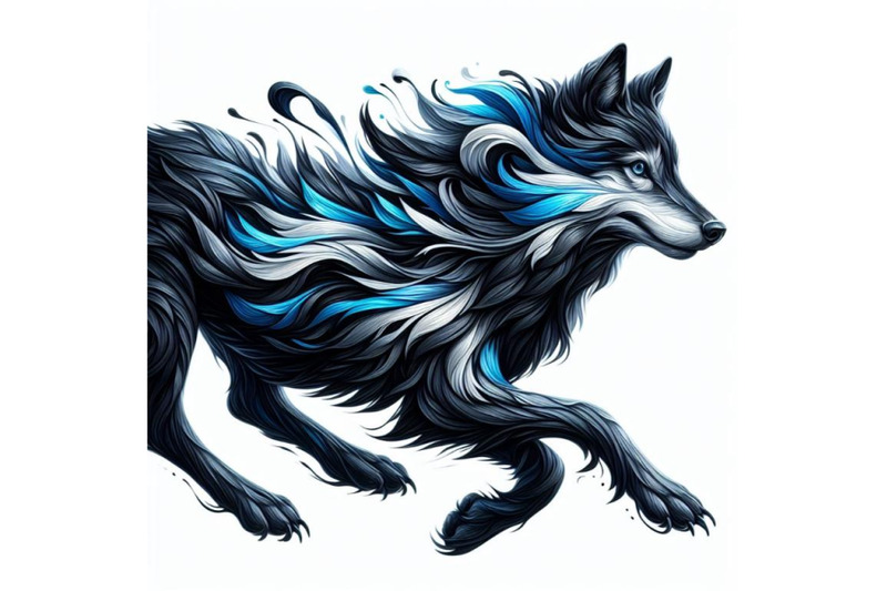 bundle-of-illusations-of-black-and-blue-running-wolf