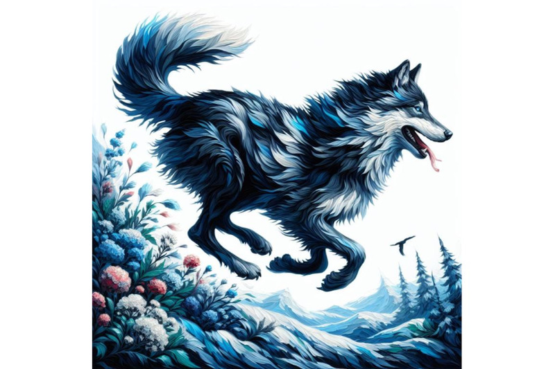 bundle-of-illusations-of-black-and-blue-running-wolf