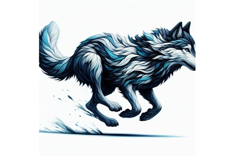 bundle-of-illusations-of-black-and-blue-running-wolf