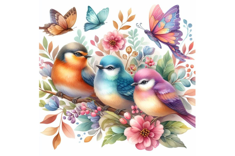 bundle-of-watercolor-colorful-birds-and-butterfly-with-leaves-and-flow