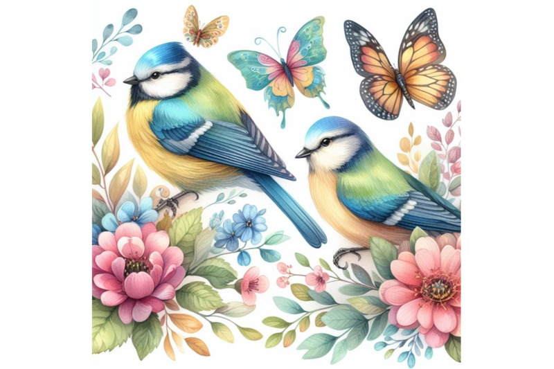 bundle-of-watercolor-colorful-birds-and-butterfly-with-leaves-and-flow