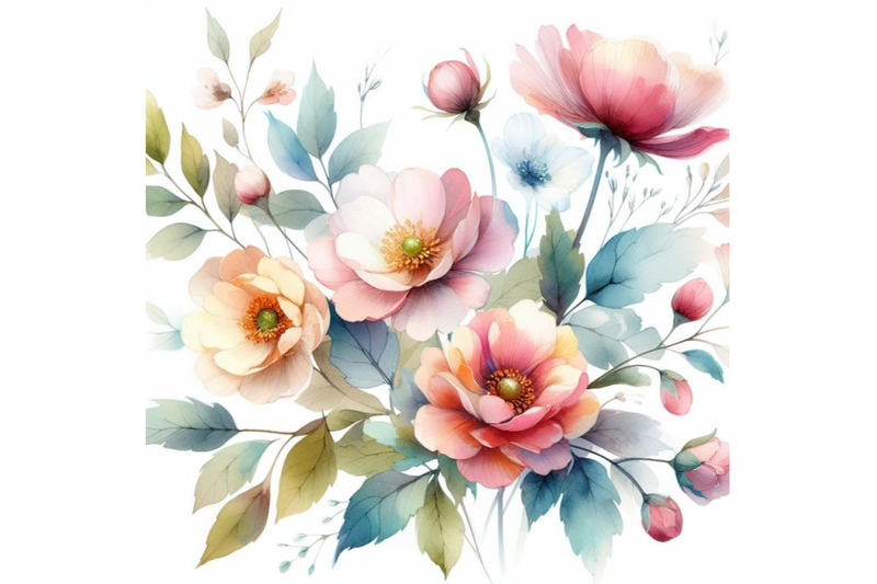 bundle-of-beautiful-watercolor-flowers-and-leaves-on-a-white-backgroun