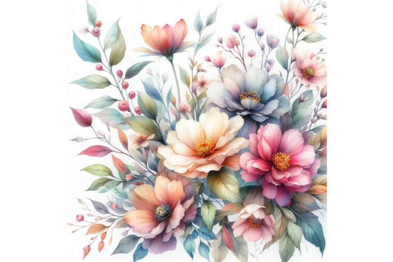 bundle-of-beautiful-watercolor-flowers-and-leaves-on-a-white-backgroun