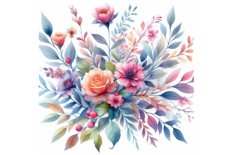 bundle-of-beautiful-watercolor-flowers-and-leaves-on-a-white-backgroun