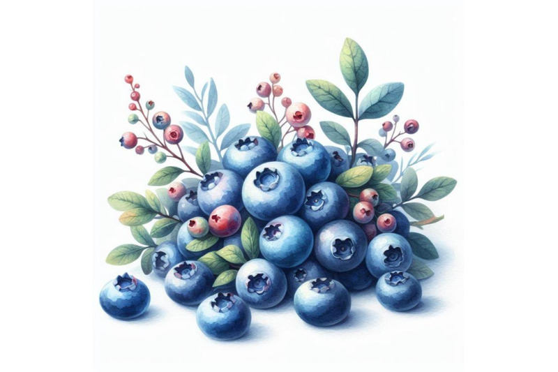 bundle-of-watercolor-blueberries-white-background