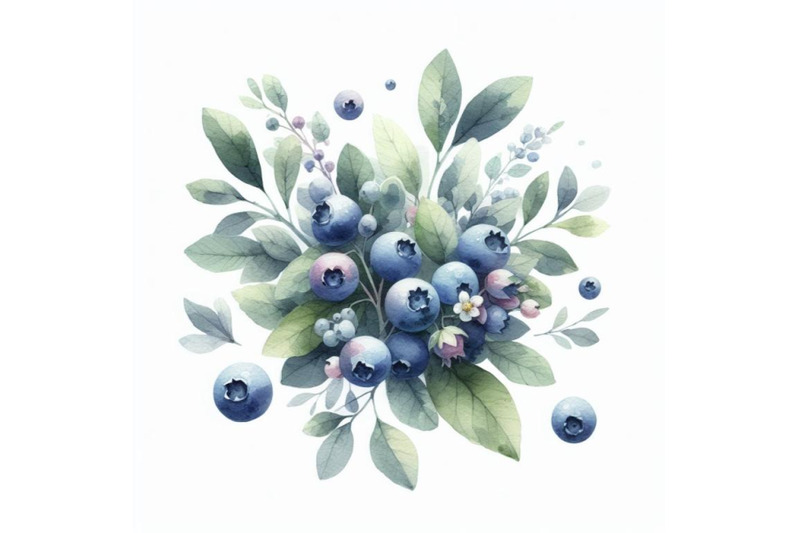 bundle-of-watercolor-blueberries-white-background