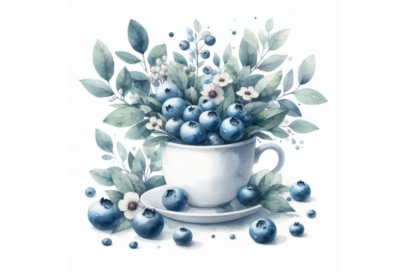 bundle-of-watercolor-blueberries-white-background