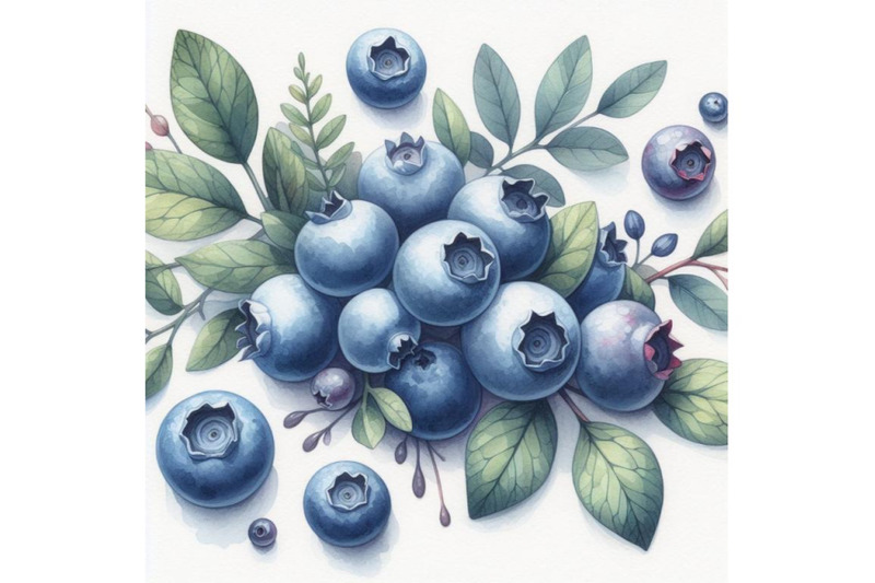 bundle-of-watercolor-blueberries-white-background