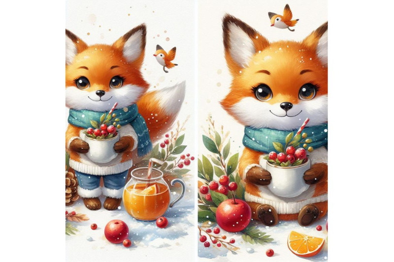 bundle-of-cute-watercolor-cartoon-fox