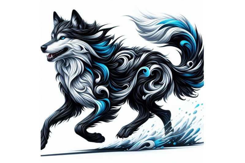 bundle-of-illusations-of-black-and-blue-running-wolf